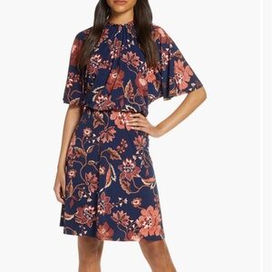 Maggy London Navy and Rust Floral Dress